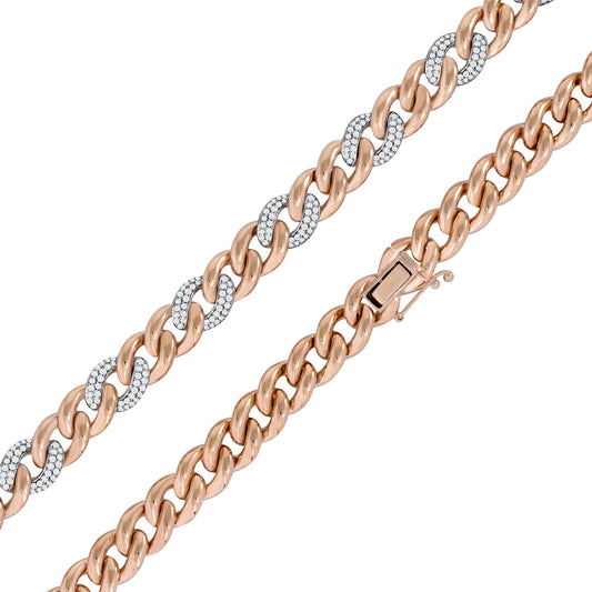 10mm Cuban Link Diamond Two-Tone 2 to 1 Chain Necklace