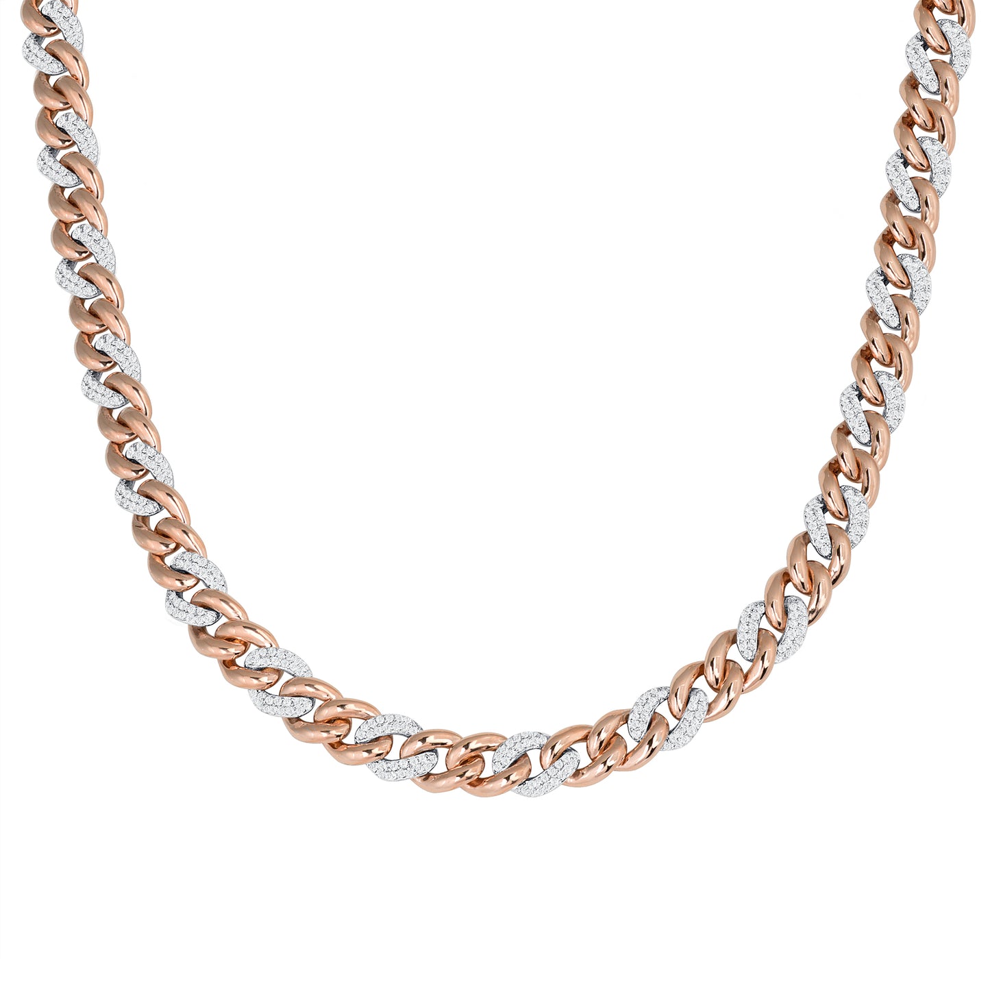 8.0mm Cuban Link Diamond Two-Tone 2 to 1 Chain Necklace