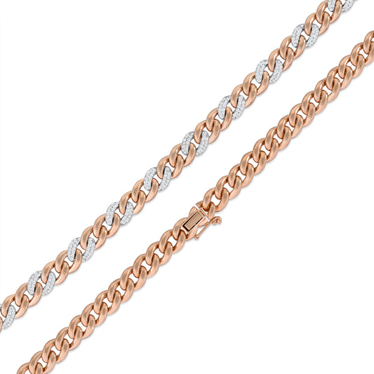 8.0mm Cuban Link Diamond Two-Tone 2 to 1 Chain Necklace