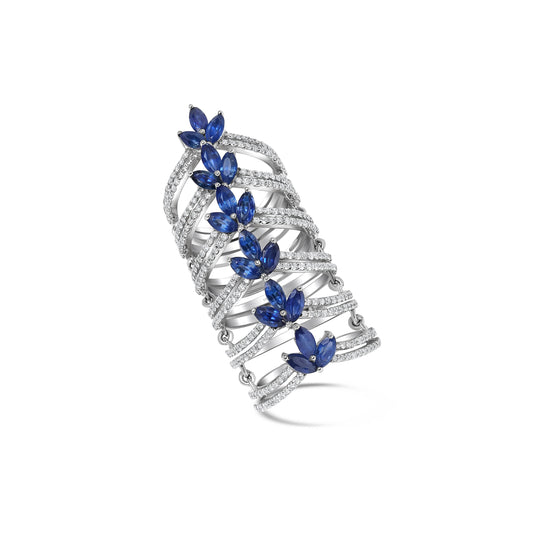 Diamond & Sapphire Long Finger Ring