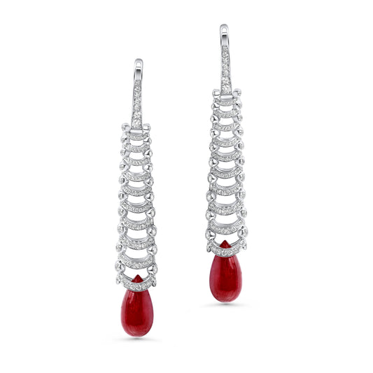 Diamond & Ruby Cabochon Drop Earrings