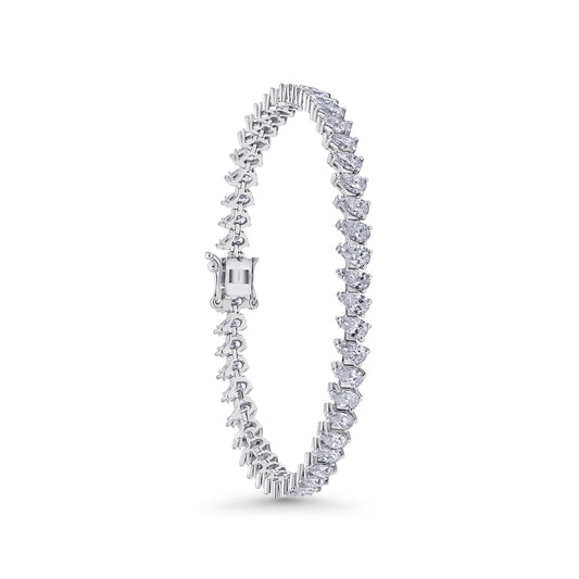 Almasaty Oblique Pear Diamonds Tennis Bracelet