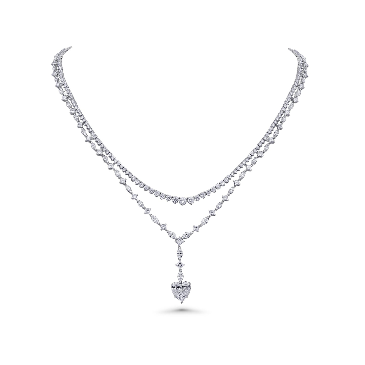 Heart Diamond Lariat Statement Necklace