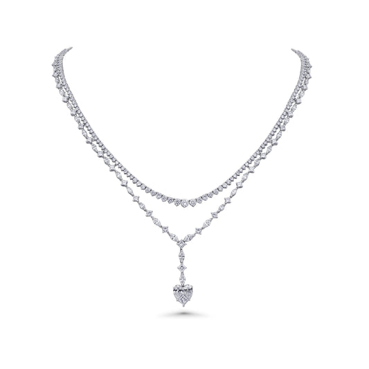 Heart Diamond Lariat Statement Necklace