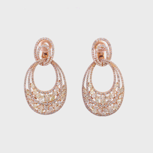 Dispersed Diamond Drop Hoop Earrings
