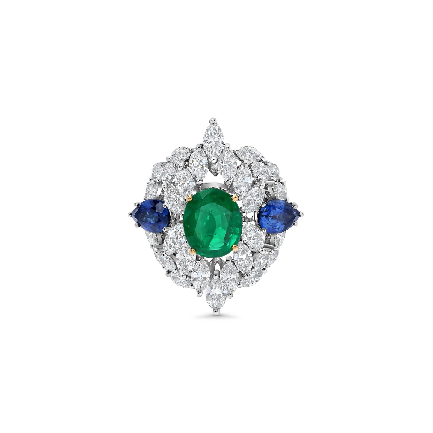 Emerald, Sapphire, & Diamond Statement Ring