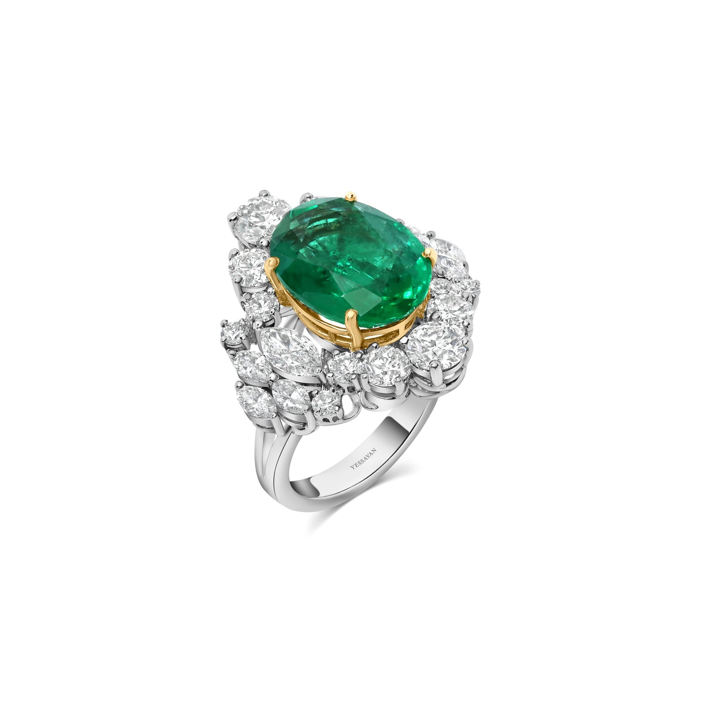 Oval Emerald & Diamond Statement Ring