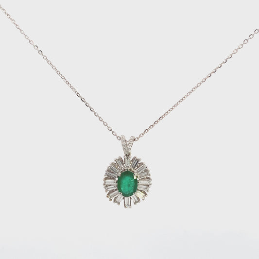Emerald & Baguette Frame Diamond Necklace