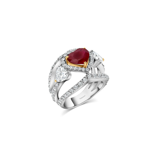 Ruby & Diamond Heart Ring
