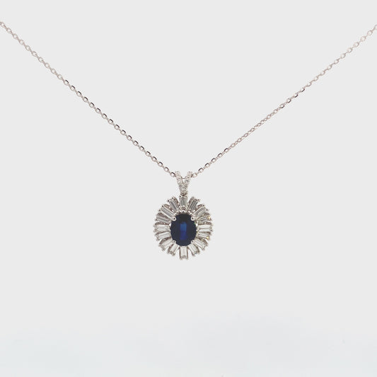 Sapphire & Baguette Frame Diamond Necklace