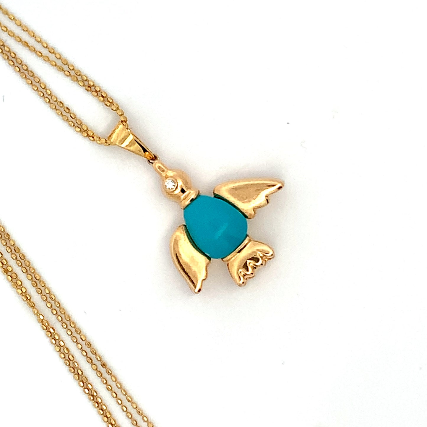 Turquoise & Diamond Bird Pendant Necklace