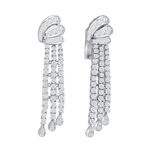 Baguette & Round Diamond Drop Earrings
