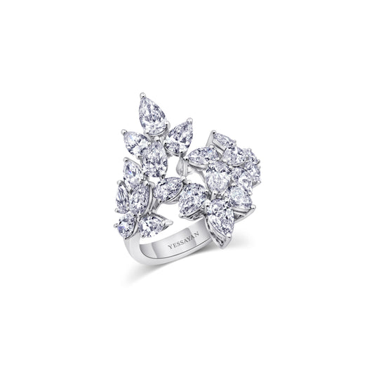 Mirroring Pear Diamonds Cocktail Ring