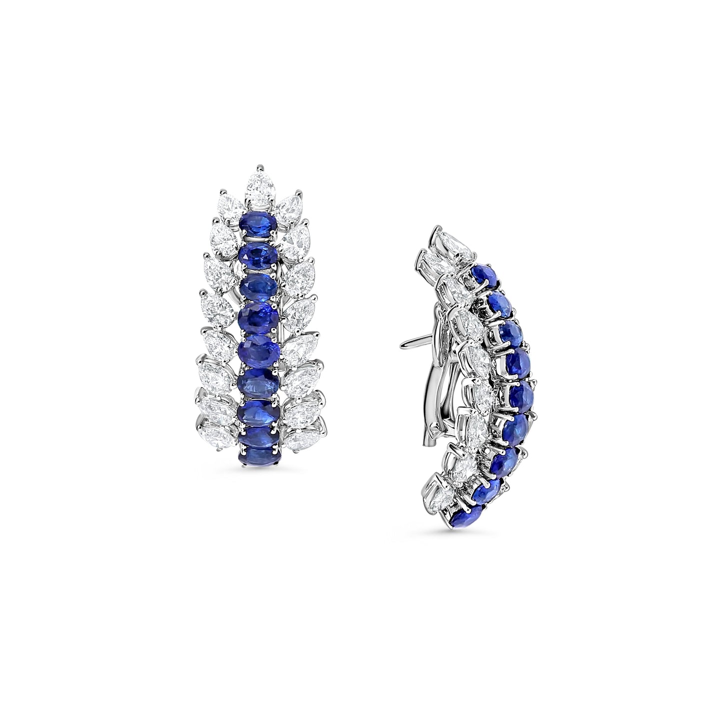 Oval Sapphire & Pear Diamond Earrings