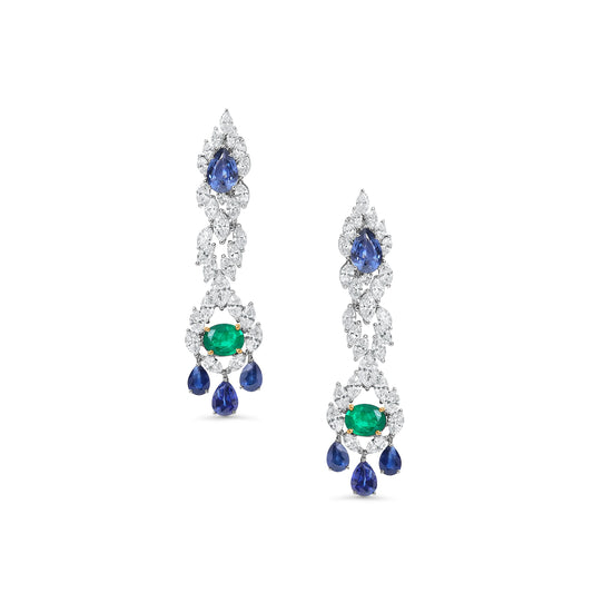 Emerald, Sapphire & Diamond Chandelier Earrings