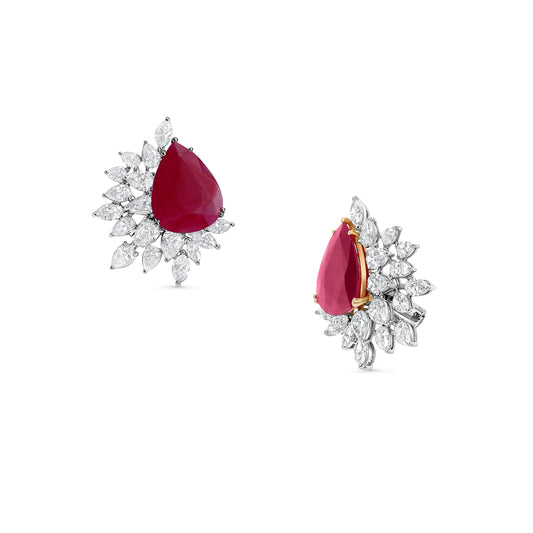 Ruby & Diamond Statement Stud Earrings