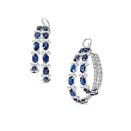 Sapphire & Diamond Double Hoop Earrings