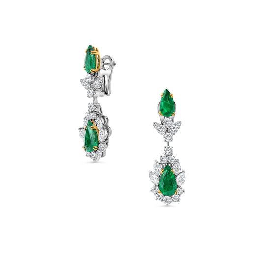 Pear Emeralds & Diamond Drop Earrings