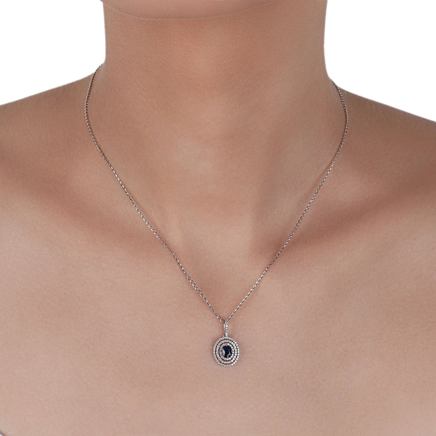 Classic Sapphire & Diamond Necklace | Diamond Necklace | Diamond Pendant Necklace
