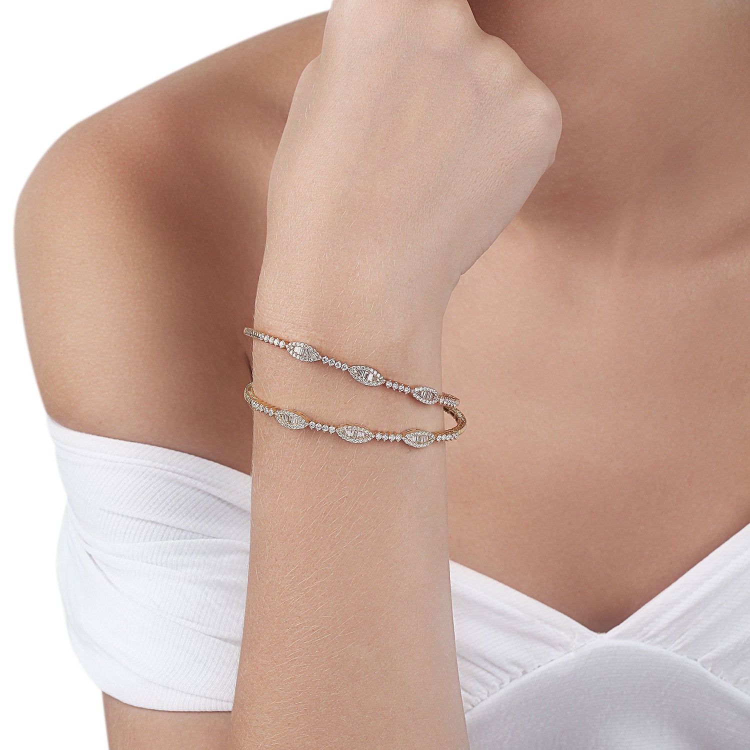 Round Diamonds & Baguettes Cuff Bracelet | Jewelry shops online