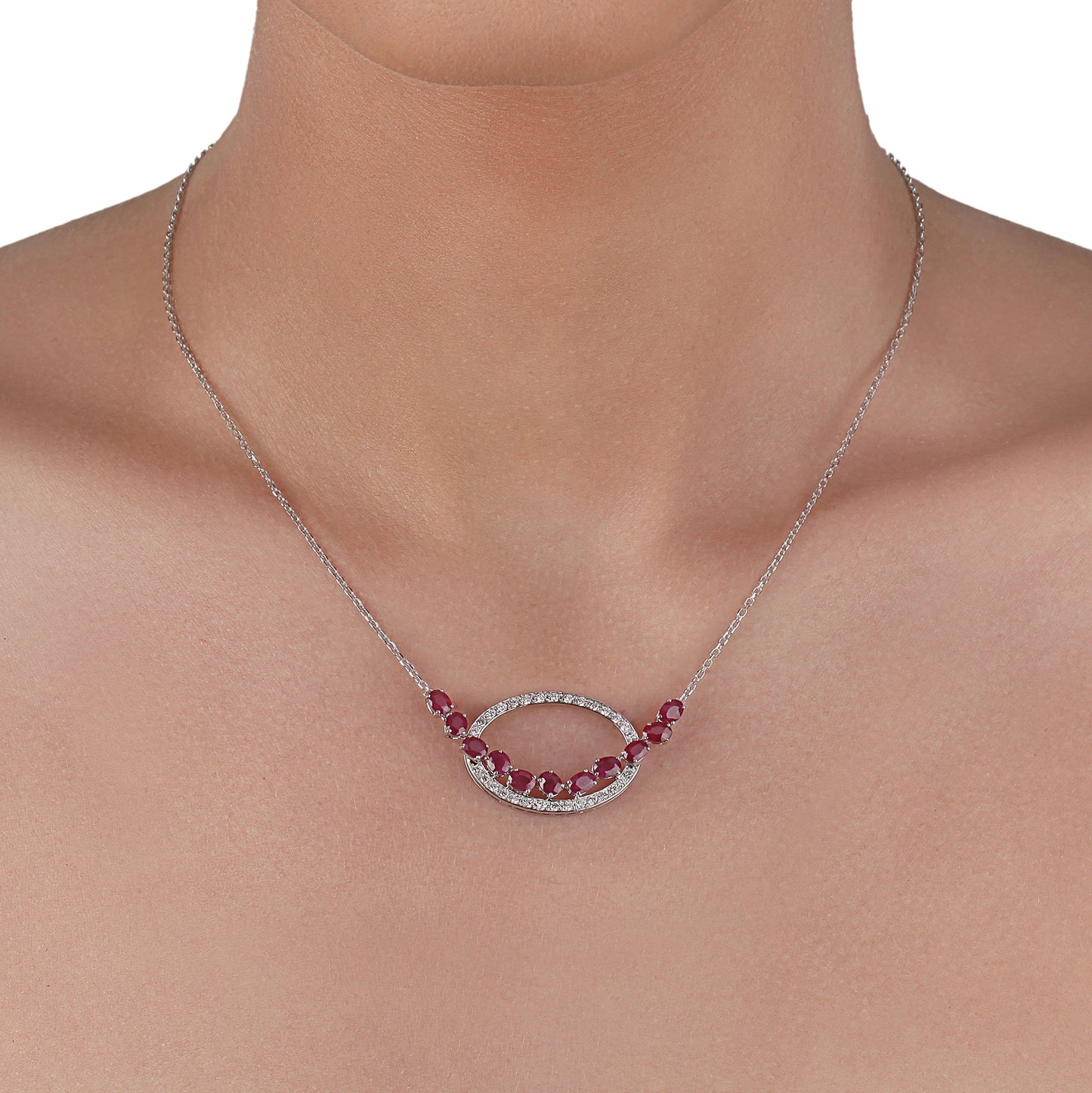Oval Ruby & Diamond Necklace | Diamond Necklace | Best Jewellery Online
