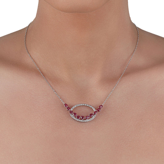 Oval Ruby & Diamond Necklace | Diamond Necklace | Best Jewellery Online