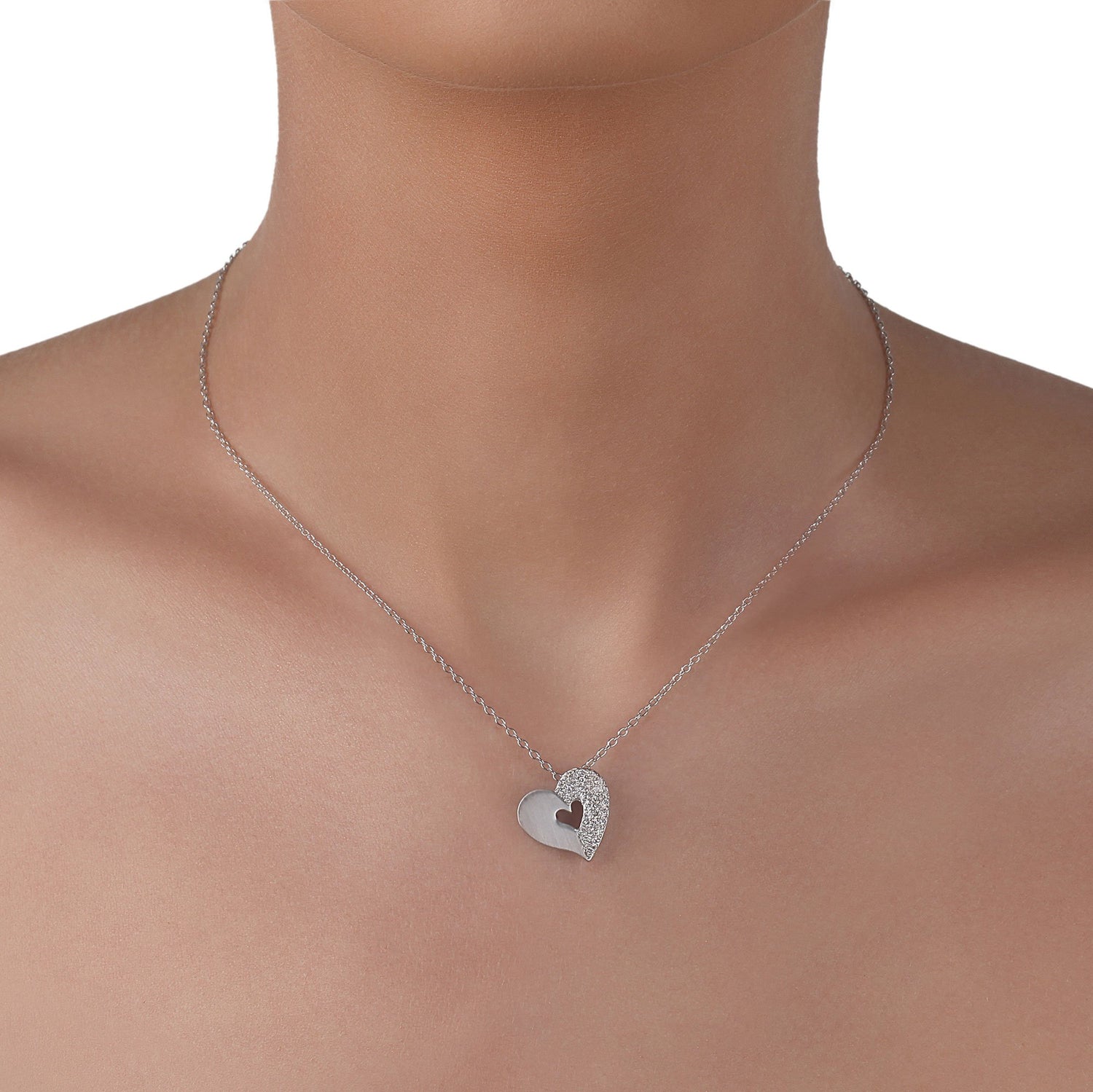 Diamond & White Gold Heart Necklace | Diamond Necklace Ladies | Diamond Necklace