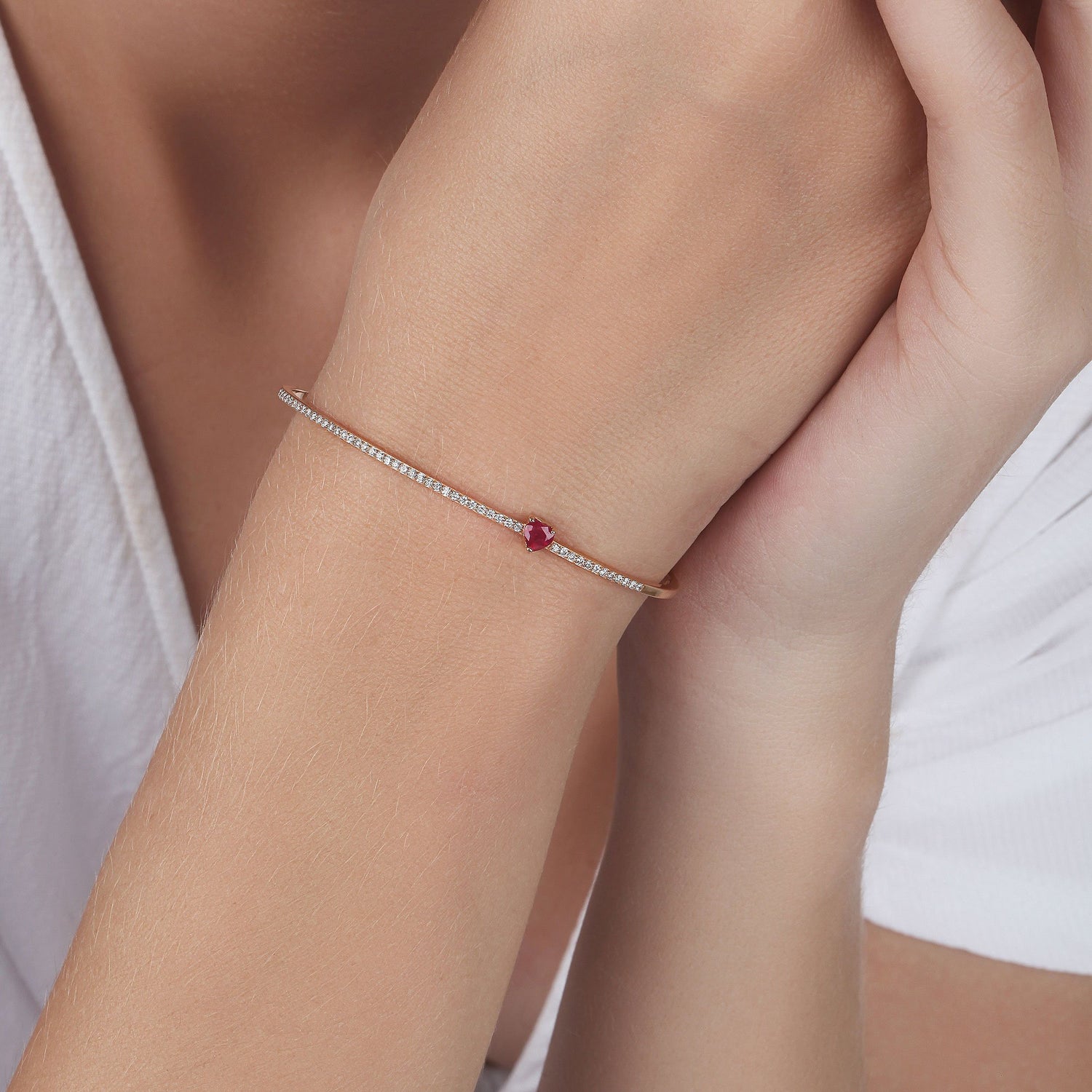 Heart Shape Ruby & Diamond Cuff Bracelet | diamond jewelers | shop bracelets