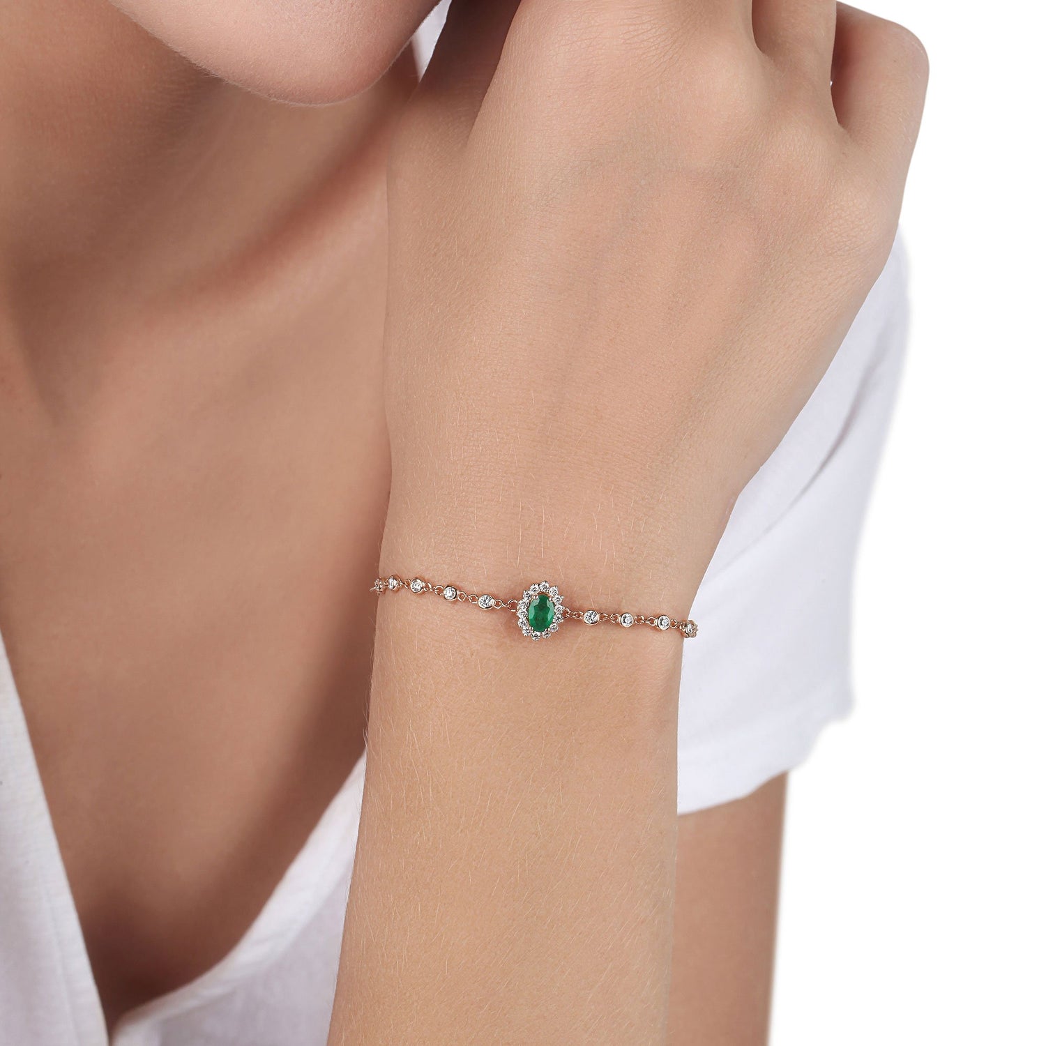 Rose Gold Bracelet with Diamond & Emerald | Diamond Bracelet 
