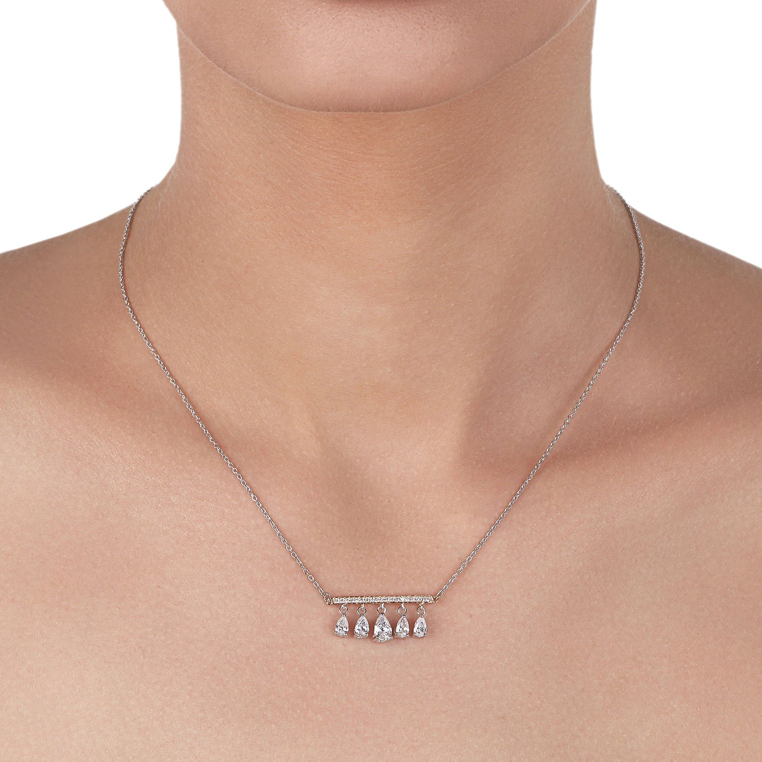 Pear Drops with White & Rose Gold Diamond Necklace | Diamond Necklace | Diamond Necklace Design