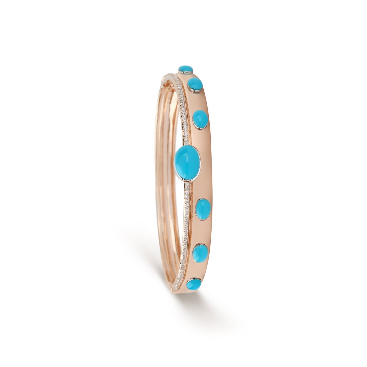 Turquoise & Diamond Rose Gold Cuff Bracelet | Diamond sets 