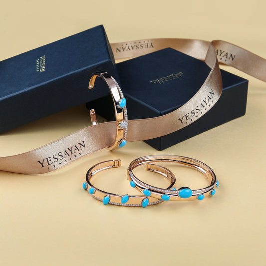 Turquoise & Diamond Rose Gold Cuff Bracelet | Diamond Bracelet