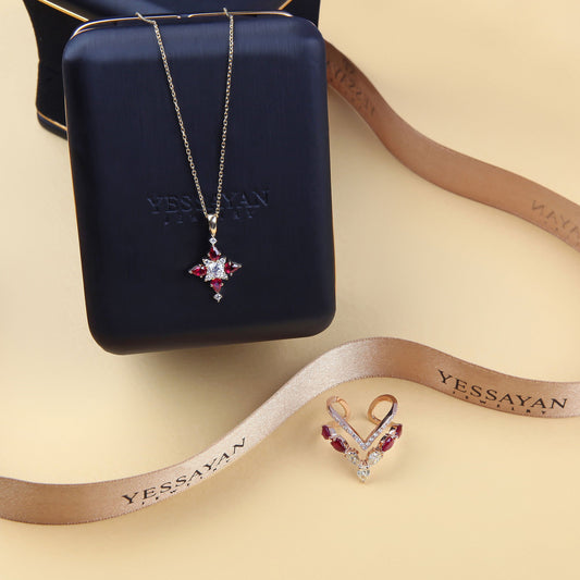 Ruby & Diamond Yellow Gold Necklace | Diamond Necklace | Diamond Necklace Online