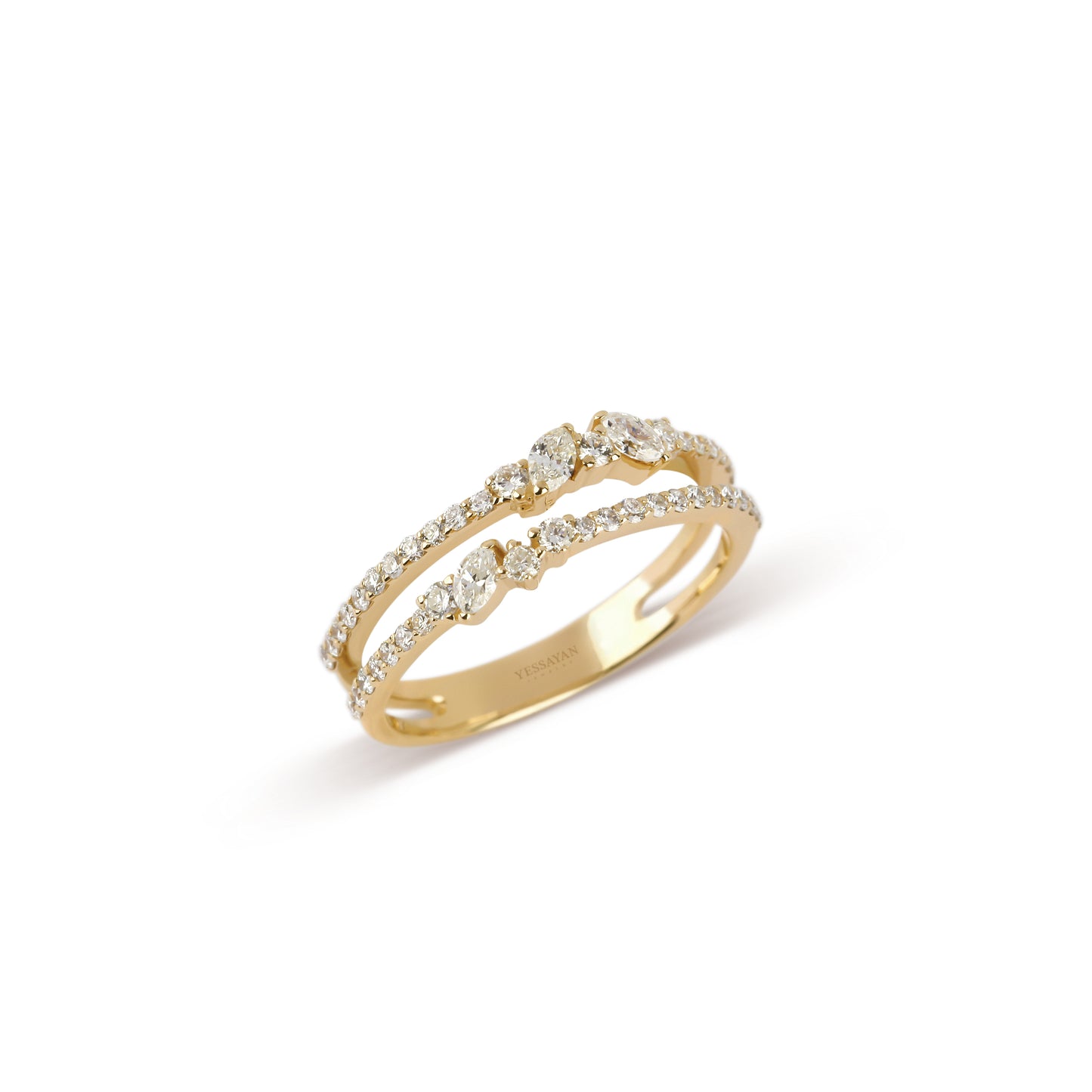 Double Band Marquise & Round Diamond Ring