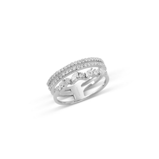 Trio-Band Marquise & Round Diamond Ring