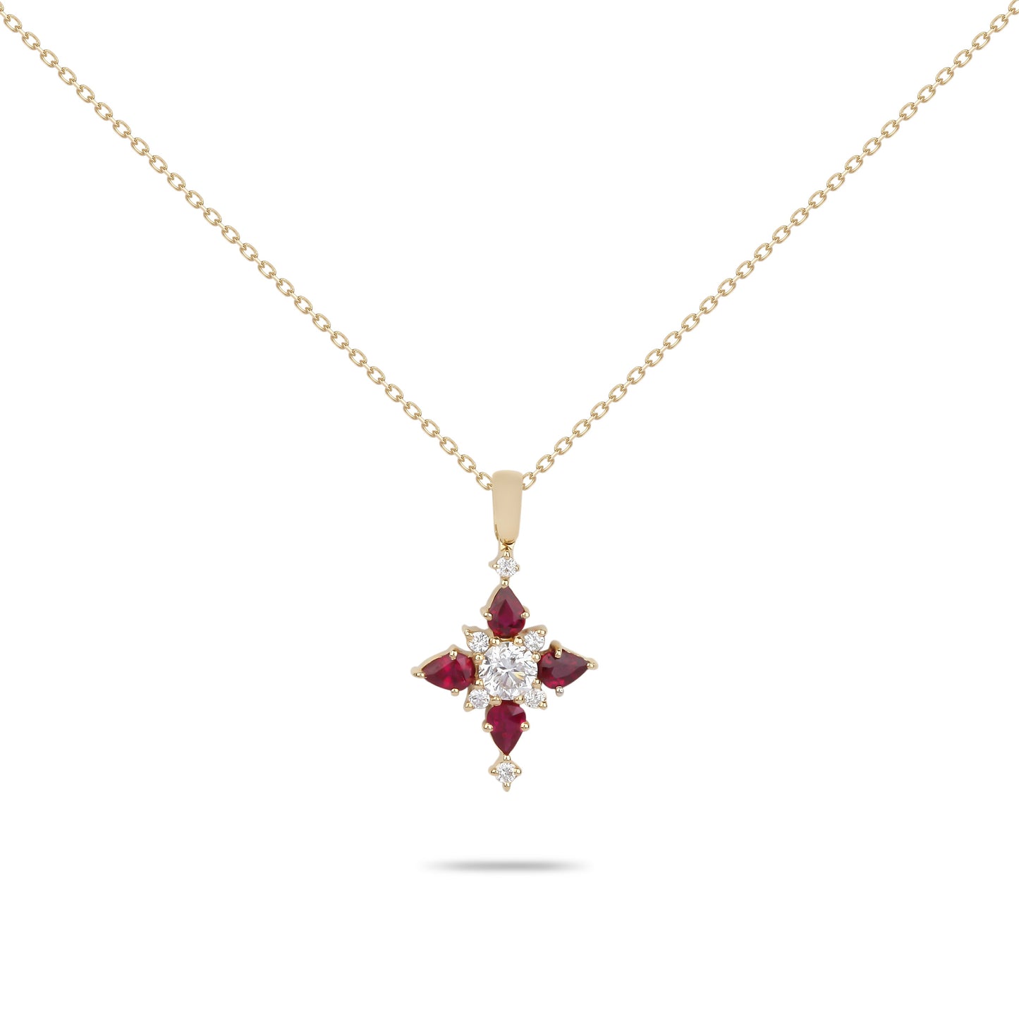 Ruby & Diamond Yellow Gold Necklace | Diamond Necklace | Buy Necklace