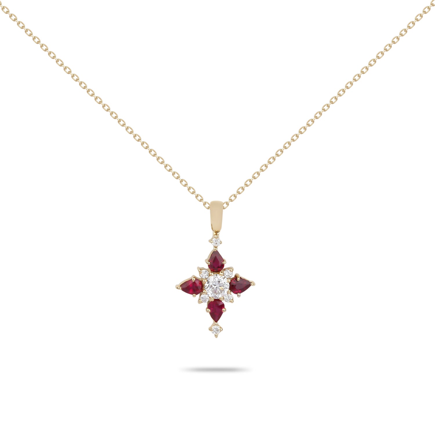 Ruby & Diamond Yellow Gold Necklace | Diamond Necklace | Buy Necklace