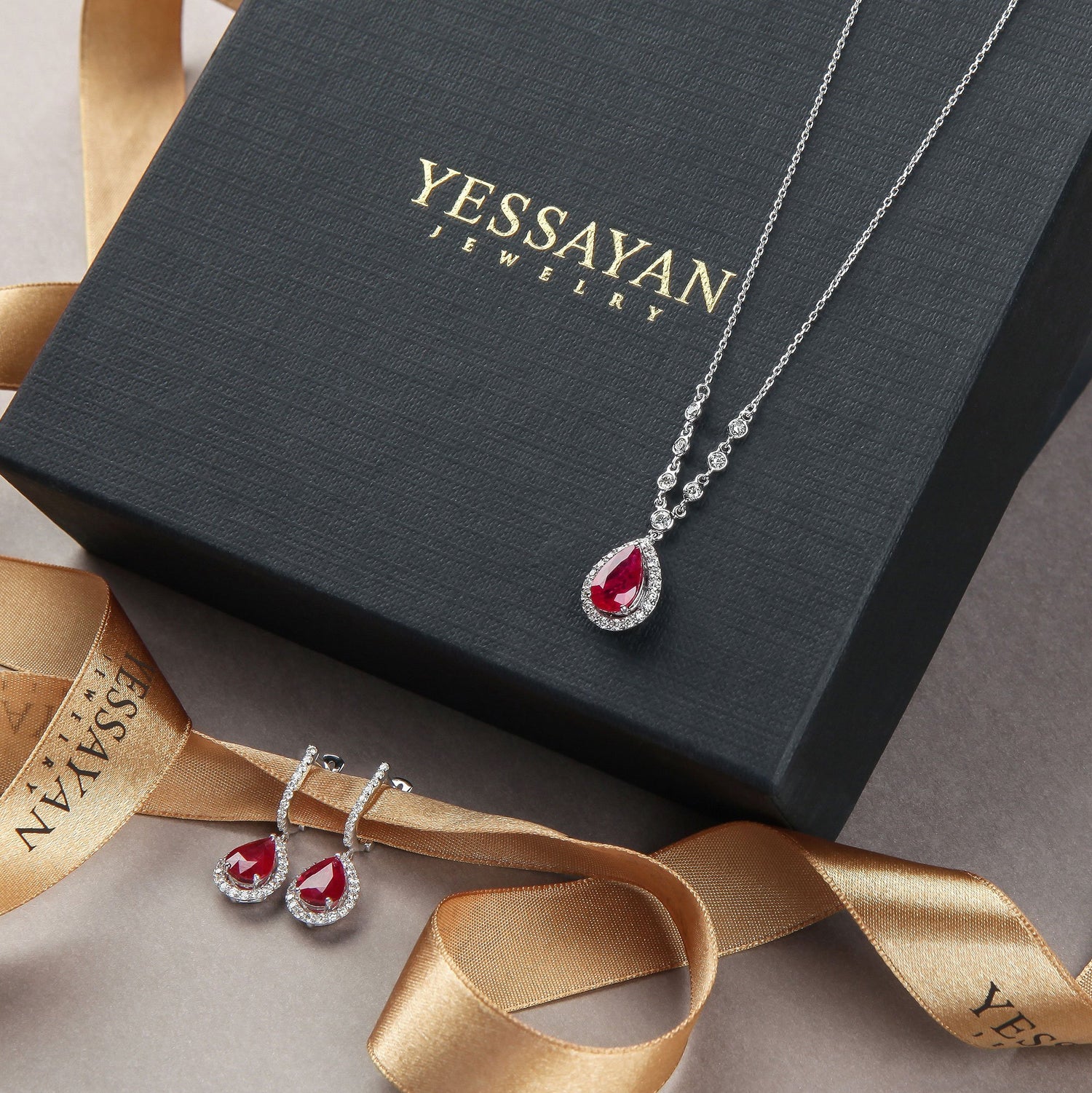 Ruby & Diamond Accented Necklace | Diamond Necklace | Ladies Diamond Necklace