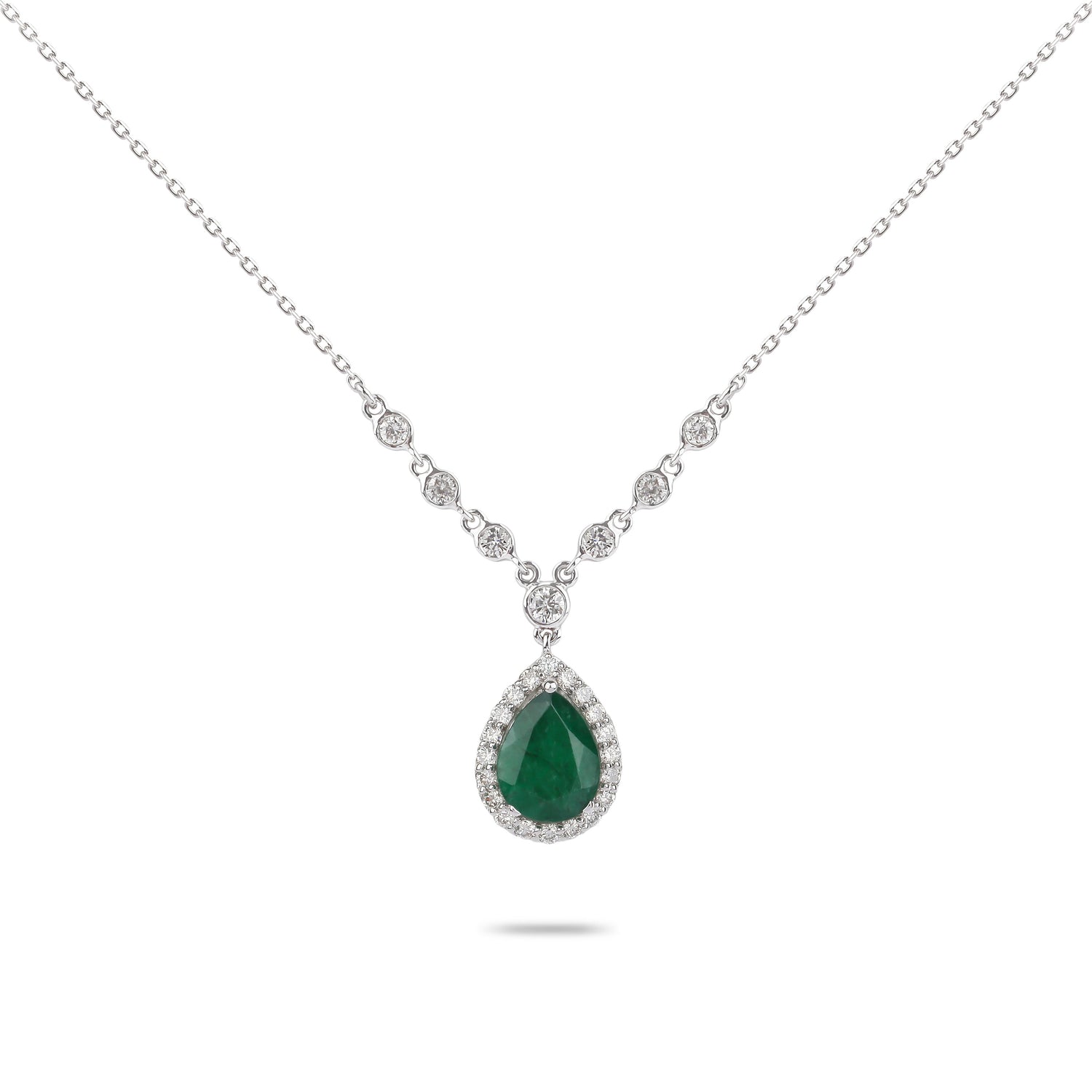 Emerald & Diamond Accented Necklace | Diamond Necklace | Chain Necklace Women