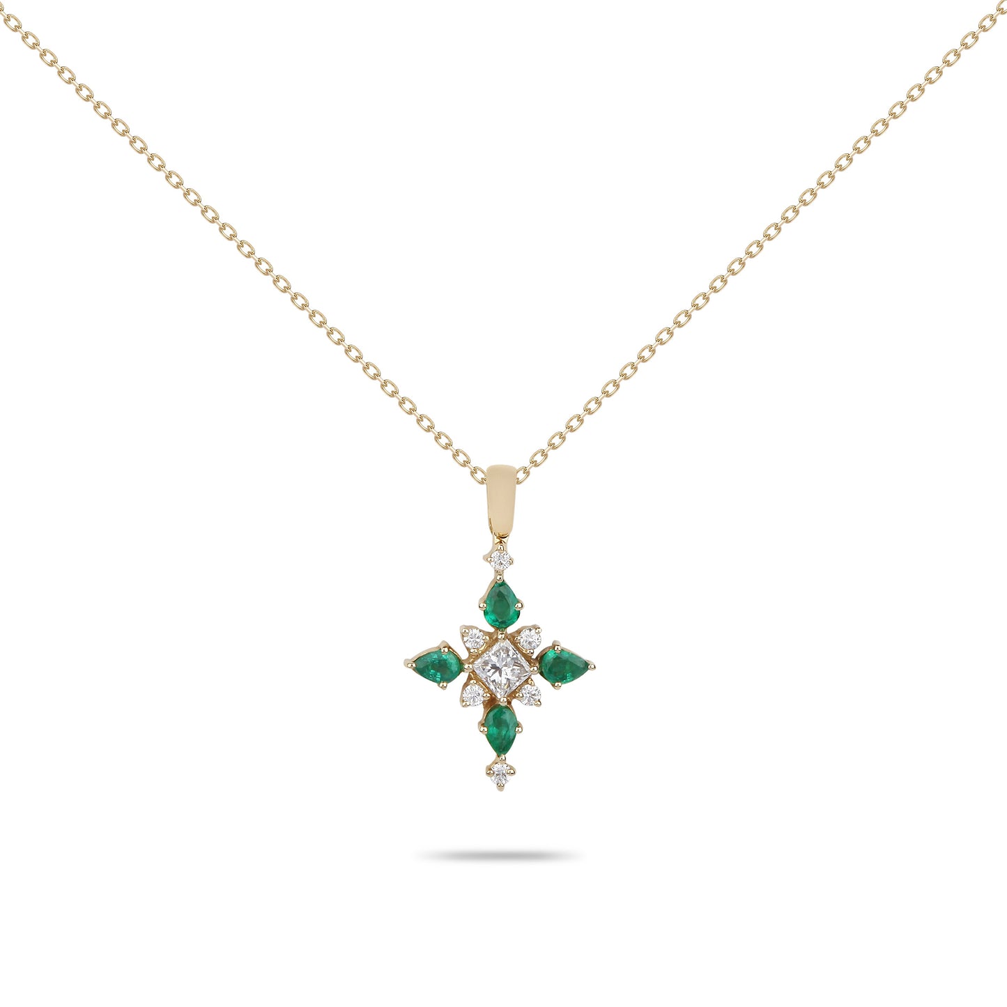 Crossed Emeralds & Diamonds Necklace | Necklaces with diamonds | Buy Jewelry online 