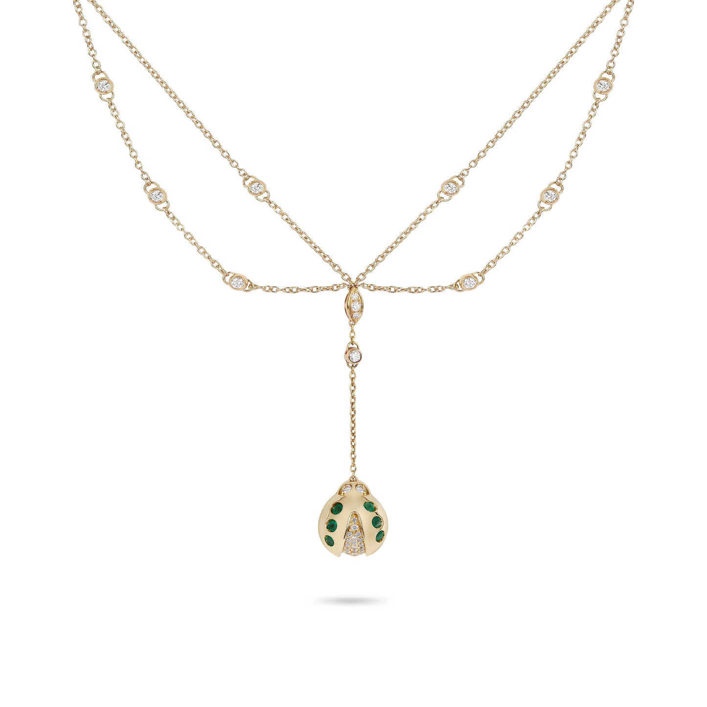 Lady Bug Diamond & Emerald Yellow Gold Chain Necklace | Necklaces For Women 