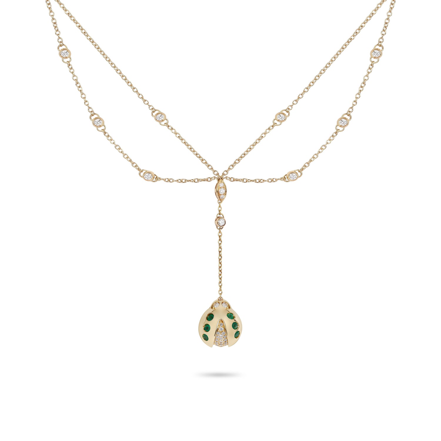 Lady Bug Diamond & Emerald Yellow Gold Chain Necklace | Necklaces For Women 
