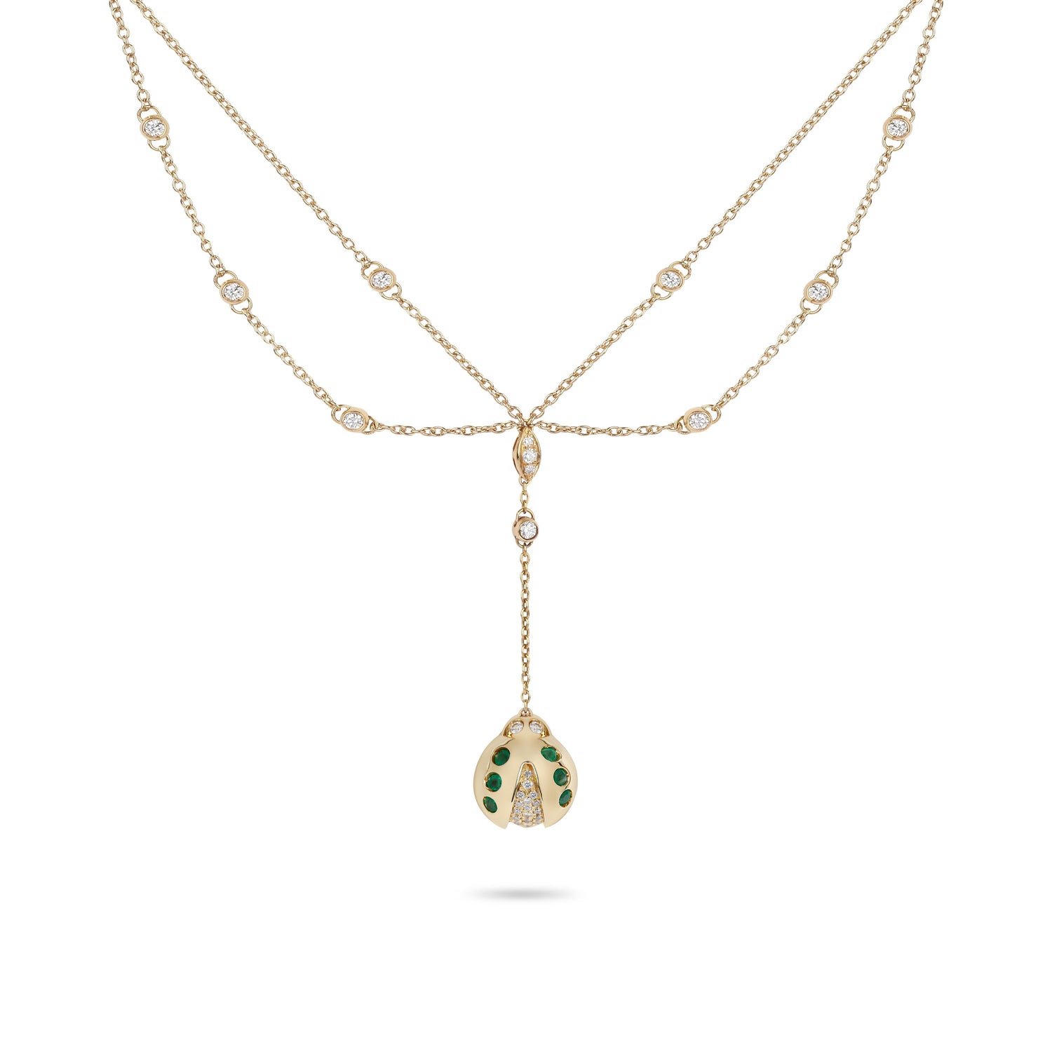 Lady Bug Diamond & Emerald Yellow Gold Chain Necklace | Necklaces For Women 