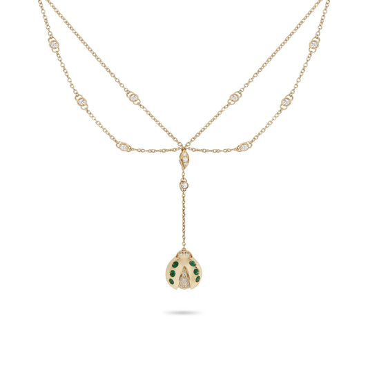 Lady Bug Diamond & Emerald Yellow Gold Chain Necklace | Necklaces For Women