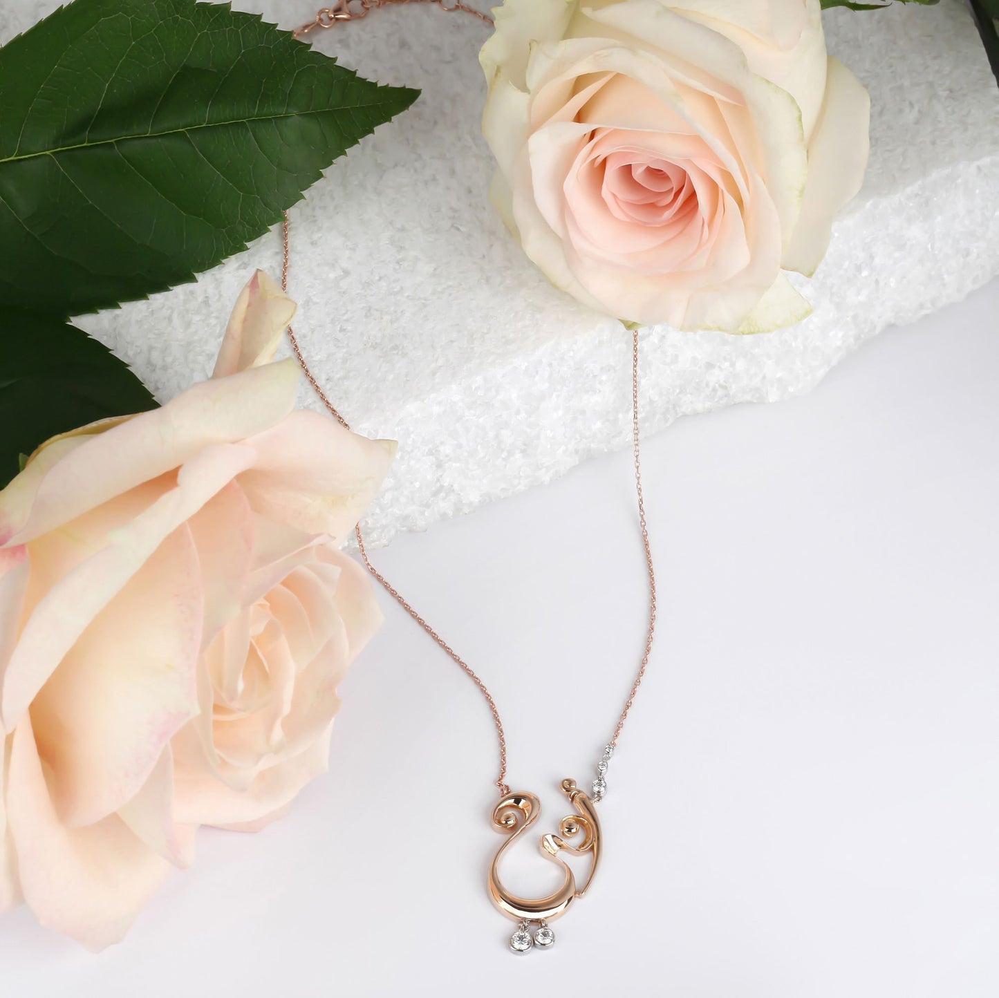 The Mothers' Day Edition - Custom Arabic Letter "Mother" Rose Gold & Diamond Necklace | Diamond Necklace