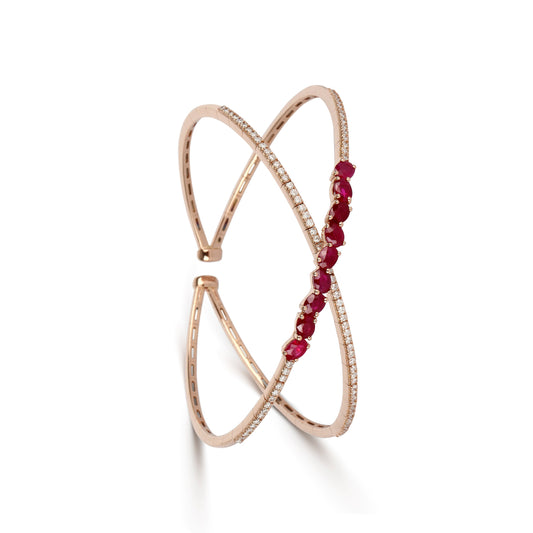 Crossover Ruby & Diamond Cuff Bracelet