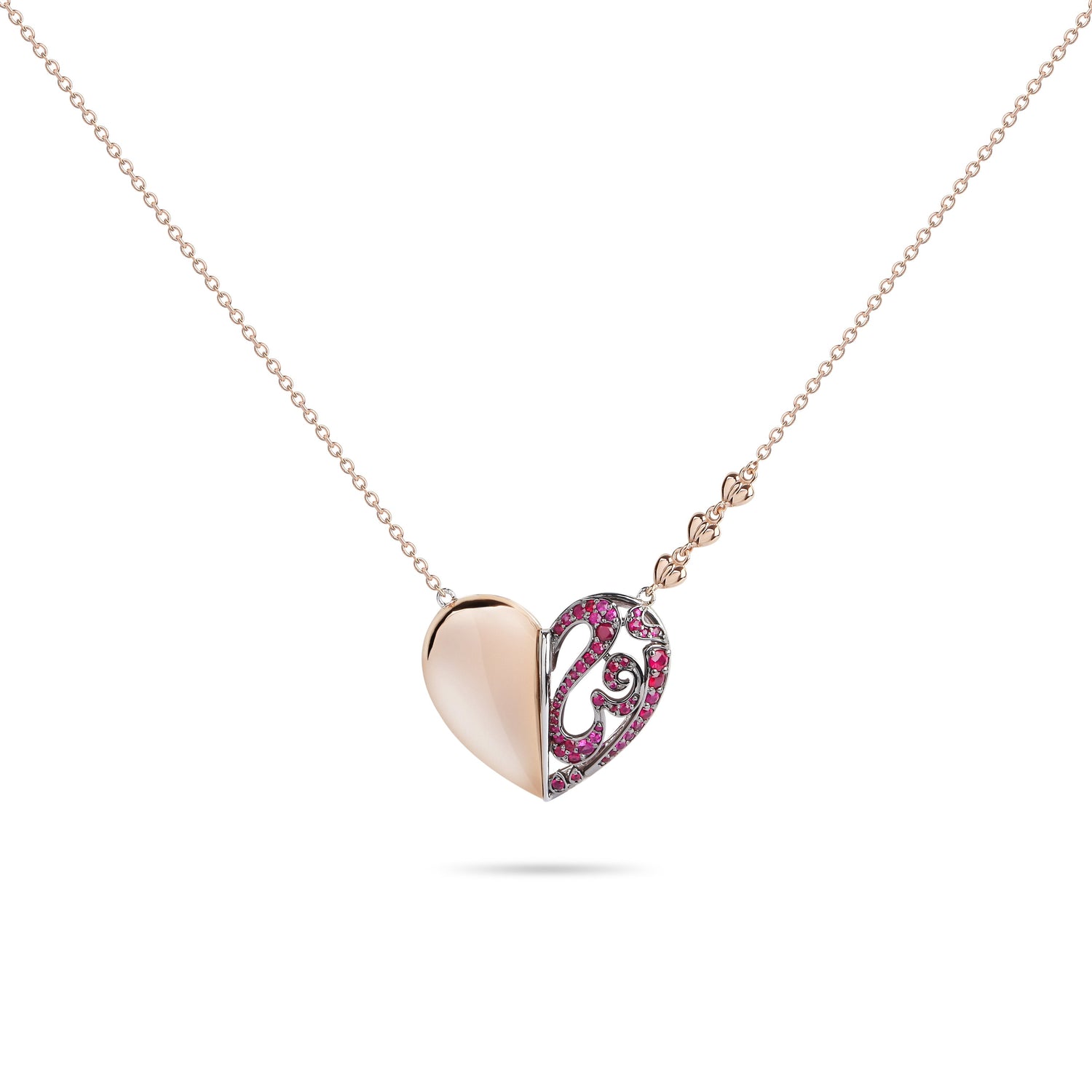 The Mothers' Day Edition - Heart Shaped Custom Arabic Letter "Mother" Rose Gold & Ruby Precious Stones Necklace | Chain Necklace Women