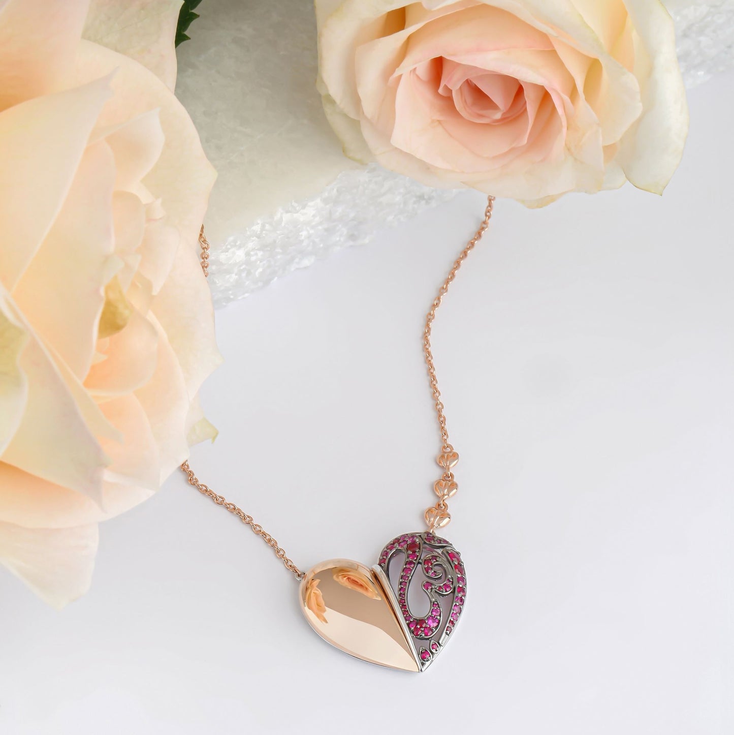 The Mothers' Day Edition - Heart Shaped Custom Arabic Letter "Mother" Rose Gold & Ruby Precious Stones Necklace | Necklaces For Women