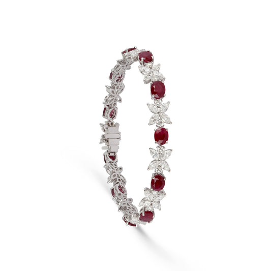 Ruby & Diamond Patterned Link Bracelet