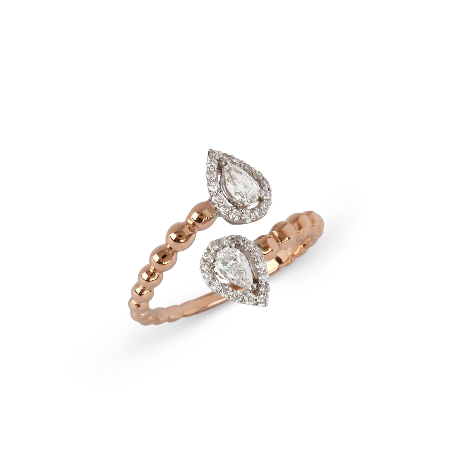 Two-Tone Double Pear Diamond Beaded Ring | jewellery store | diamond rings